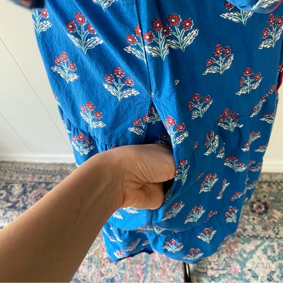 Printfresh x Paper Pencil Co Blue Red White Floral Printed Popover Dress Size M - Picture 6 of 16